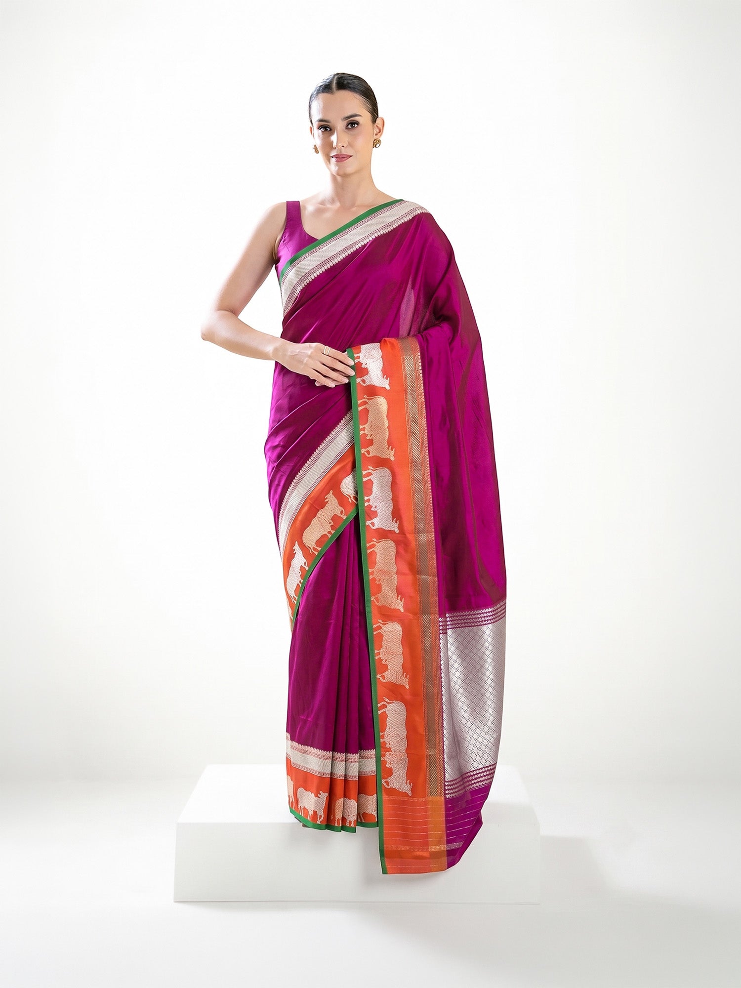 Dark Magenta Satin Silk Handloom Banarasi Saree - Sacred Weaves