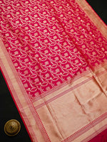 Dark Pink Jaal Katan Silk Uppada Handloom Banarasi Saree - Sacred Weaves