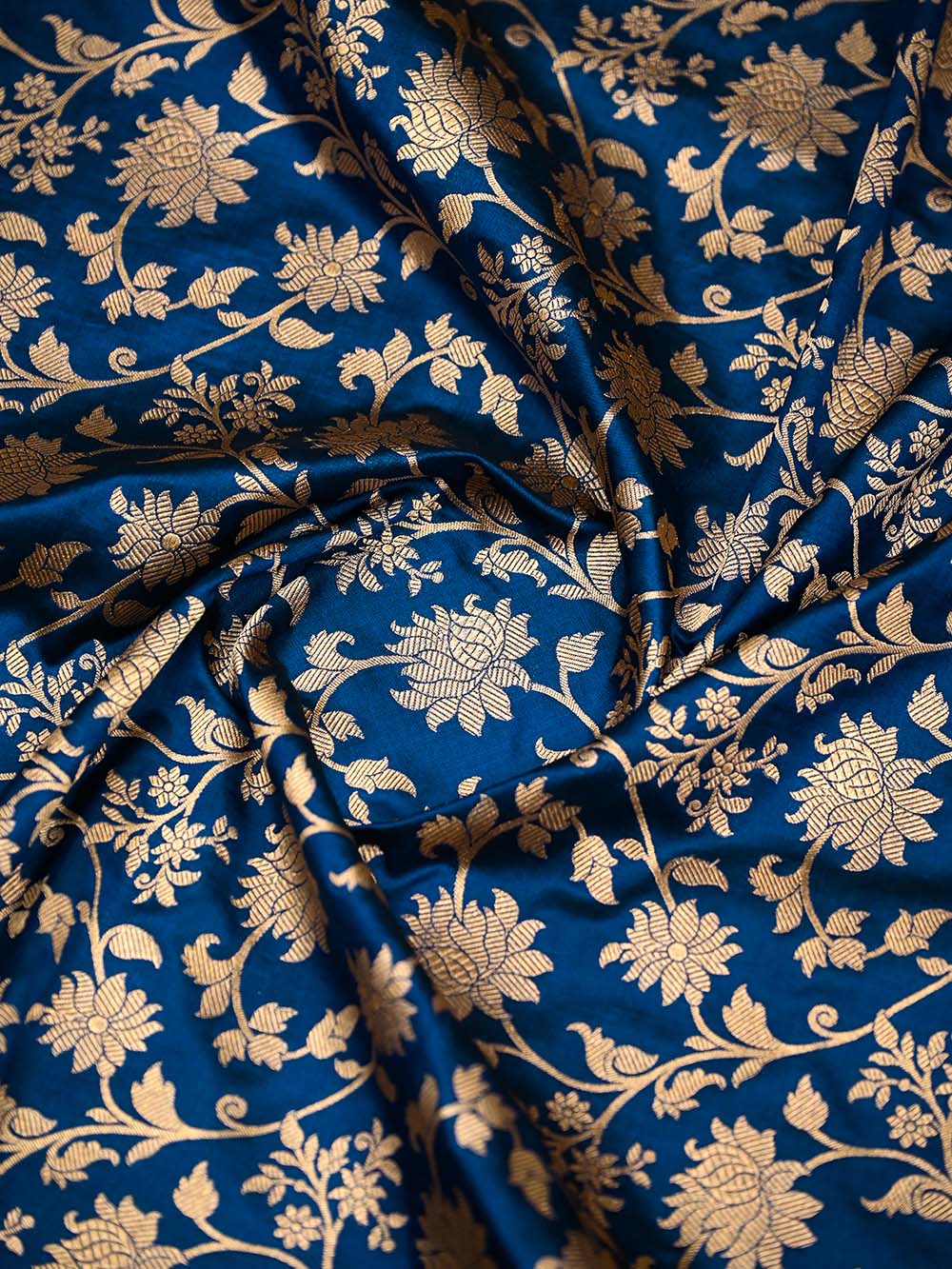 Midnight Blue Jaal Uppada Katan Silk Handloom Banarasi Saree - Sacred Weaves