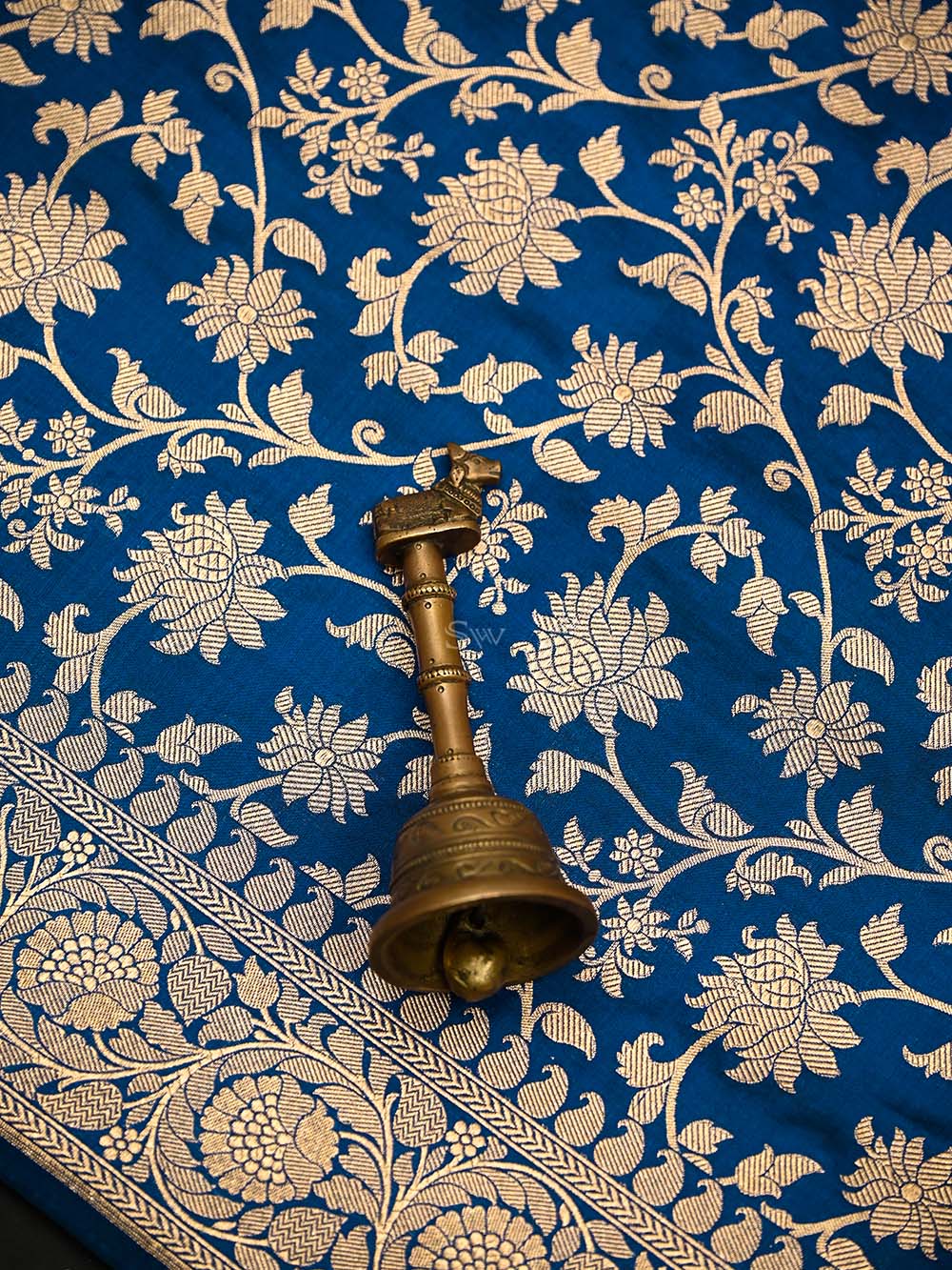 Midnight Blue Jaal Uppada Katan Silk Handloom Banarasi Saree - Sacred Weaves