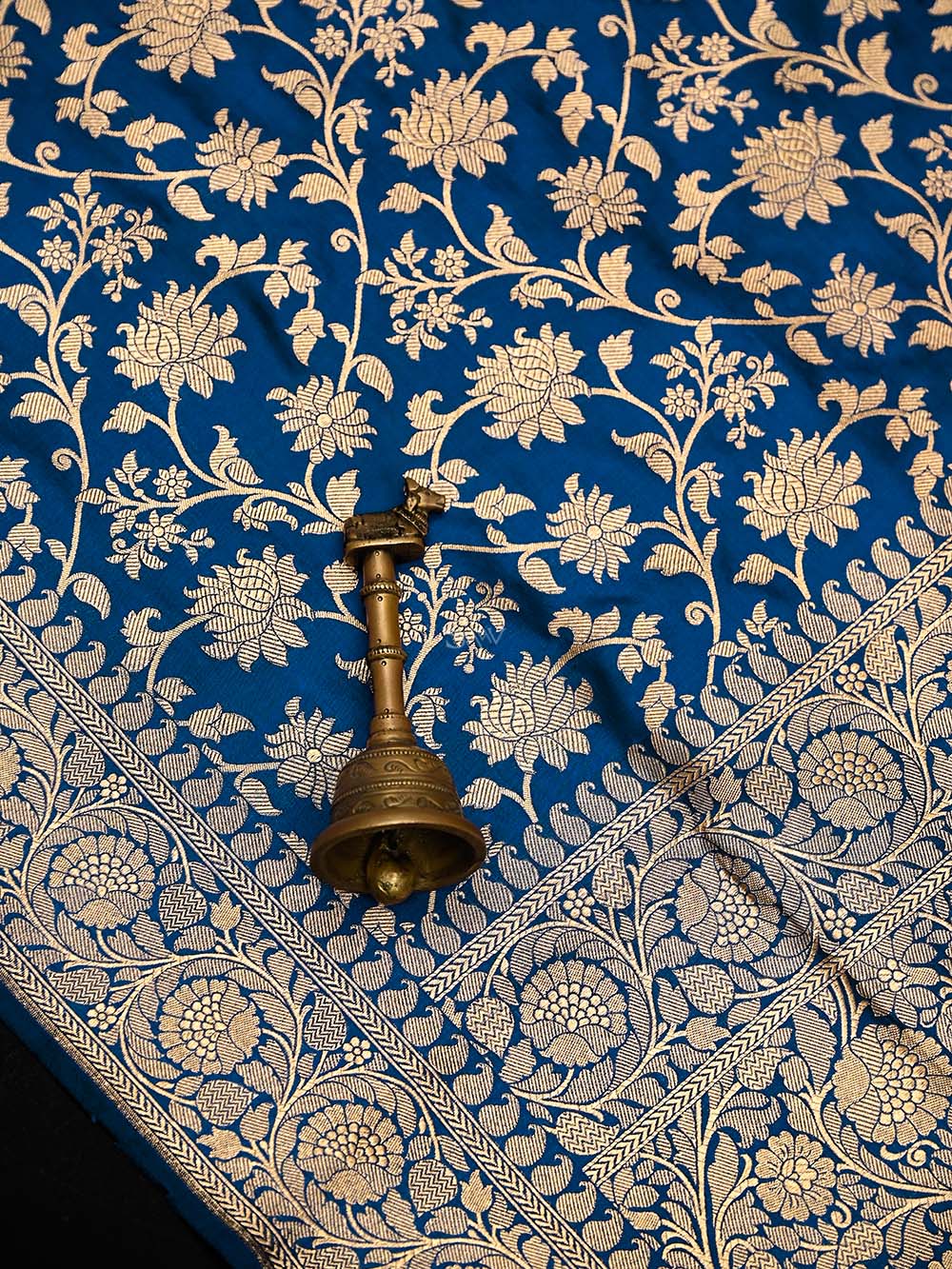 Midnight Blue Jaal Uppada Katan Silk Handloom Banarasi Saree - Sacred Weaves