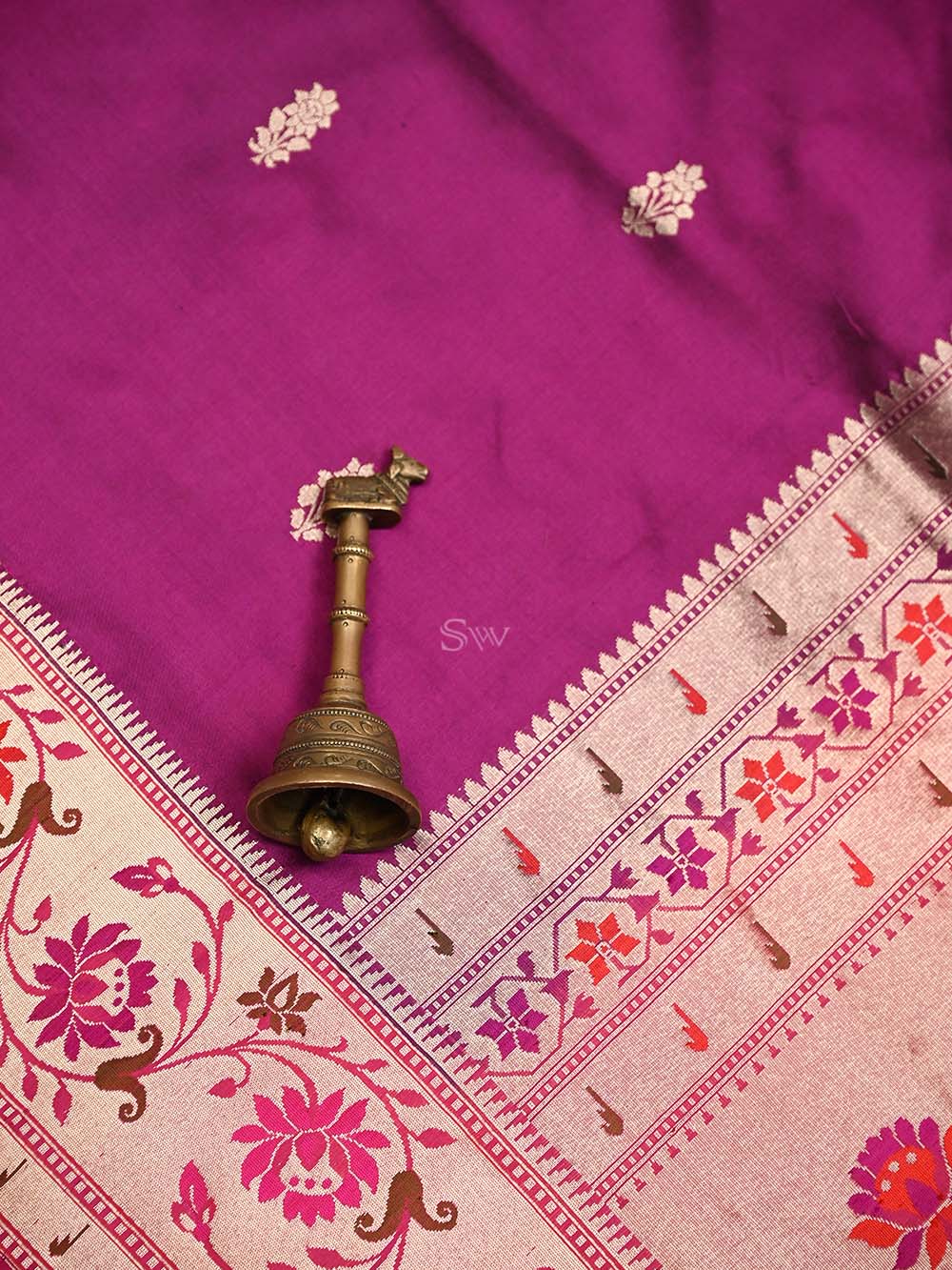 Dark Magenta Paithani Katan Silk Handloom Banarasi Saree - Sacred Weaves