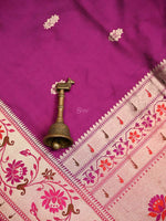 Dark Magenta Paithani Katan Silk Handloom Banarasi Saree - Sacred Weaves