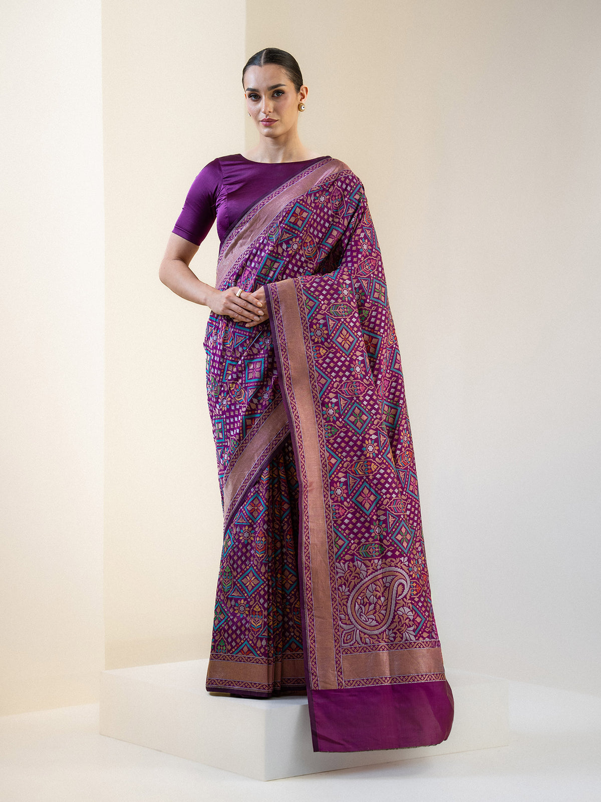 Dark Purple Jaal Katan Silk Handloom Banarasi Saree - Sacred Weaves