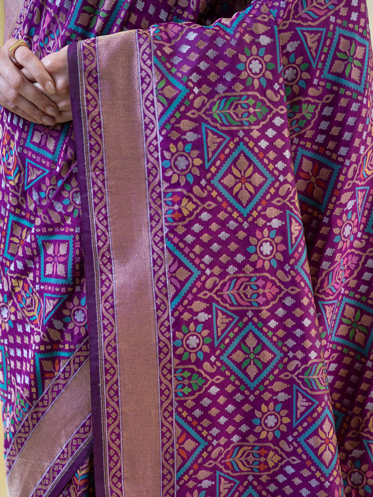 Dark Purple Jaal Katan Silk Handloom Banarasi Saree - Sacred Weaves