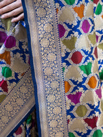 Navy Blue Rangkat Katan Silk Handloom Banarasi Saree - Sacred Weaves