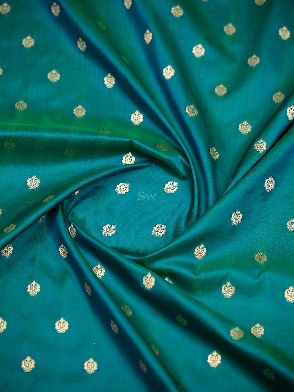 Peacock Green Booti Katan Silk Uppada Handloom Banarasi Saree - Sacred Weaves