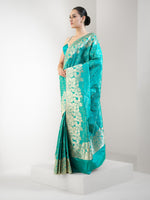 Aqua Green Jaal Katan Silk Handloom Banarasi Saree - Sacred Weaves