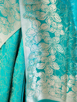 Aqua Green Jaal Katan Silk Handloom Banarasi Saree - Sacred Weaves