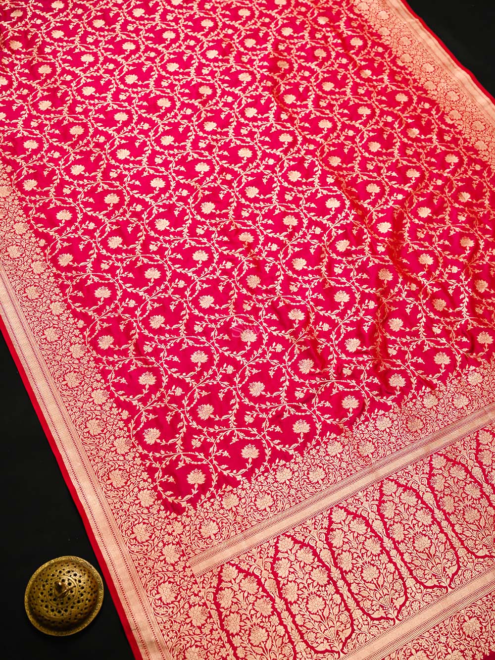 Dark Pink Jaal Katan Silk Uppada Handloom Banarasi Saree - Sacred Weaves