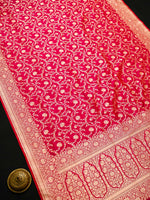 Dark Pink Jaal Katan Silk Uppada Handloom Banarasi Saree - Sacred Weaves