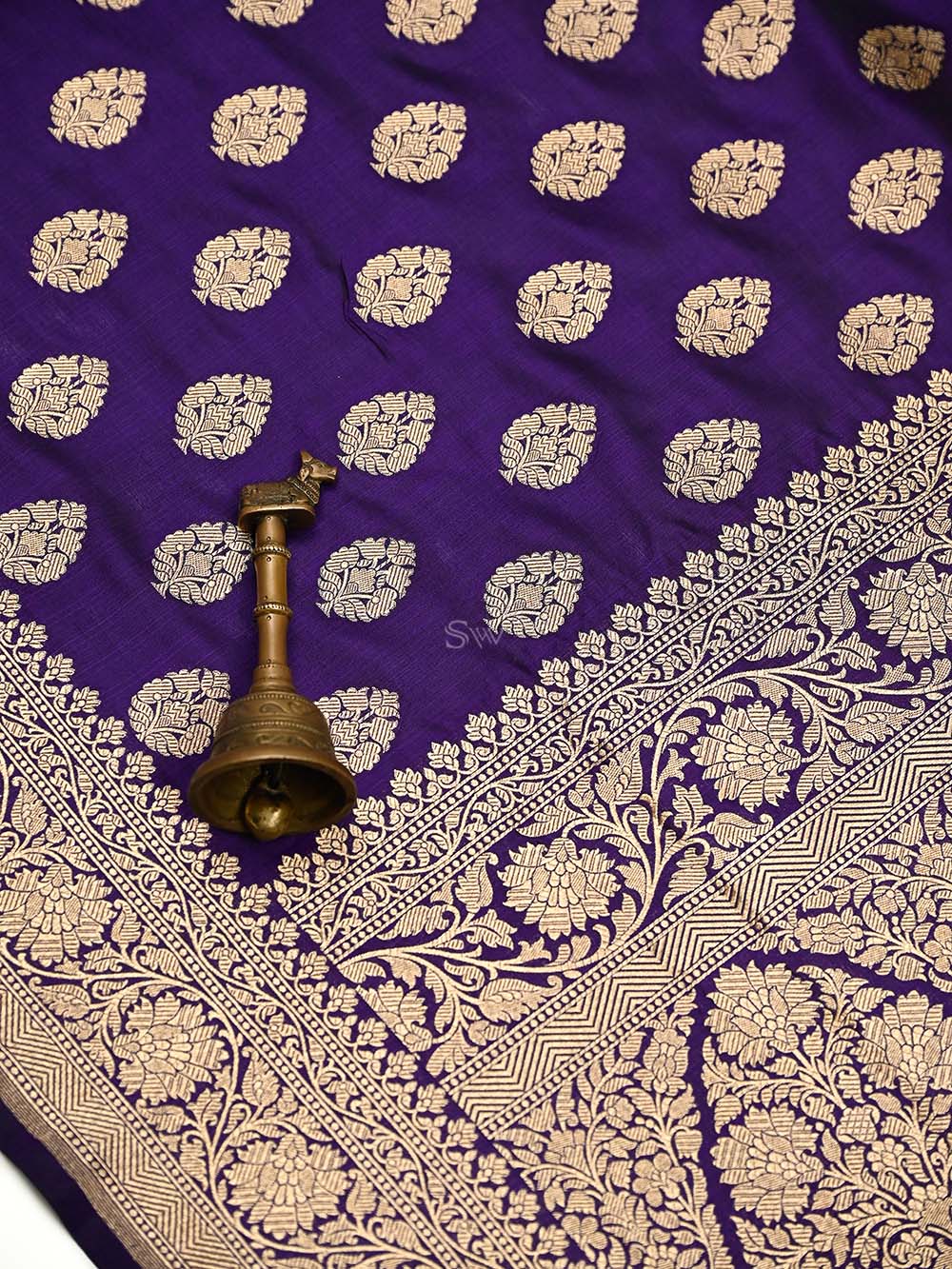 Voilet Booti Katan Silk Uppada Handloom Banarasi Saree - Sacred Weaves