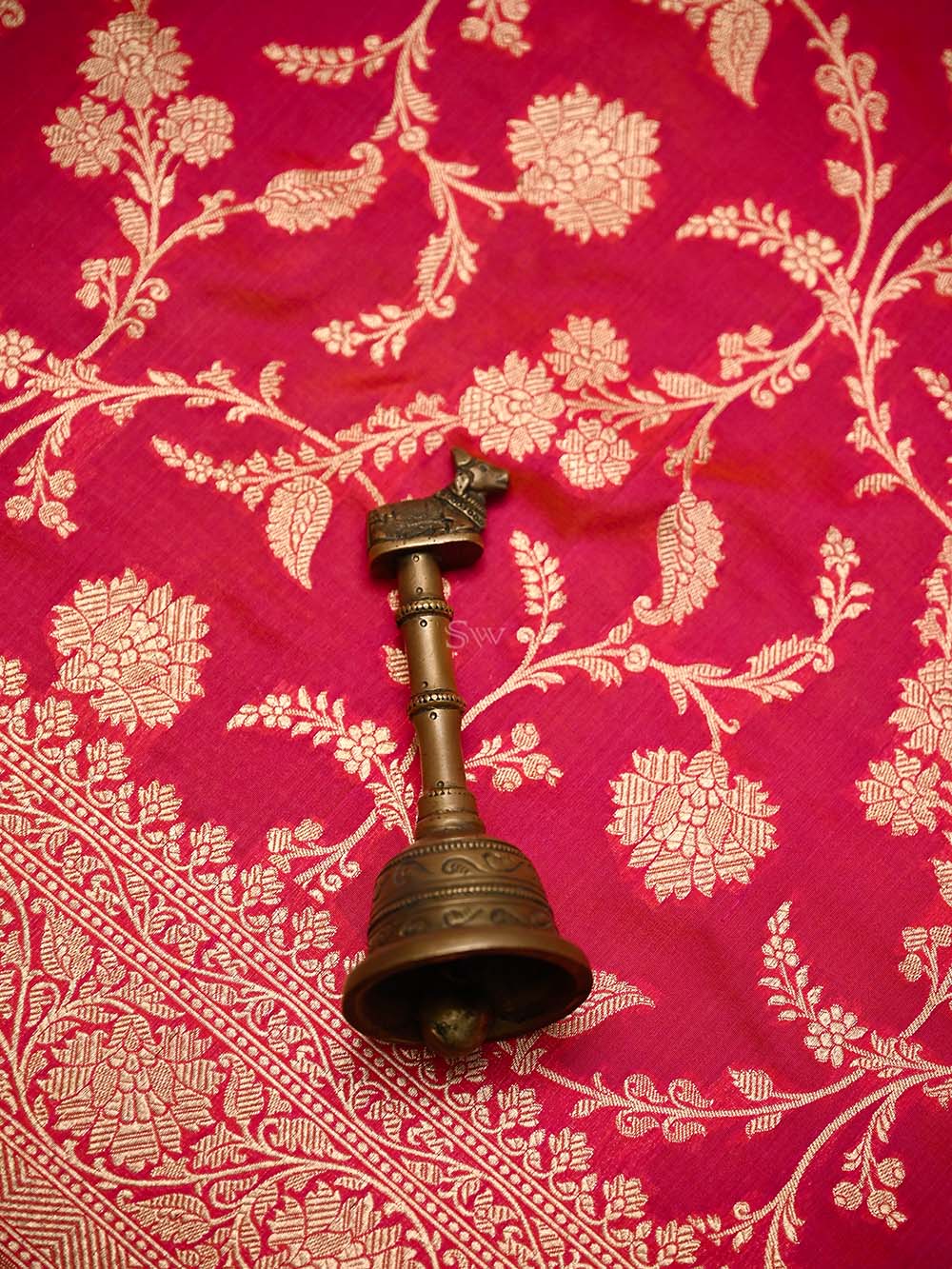 Pink Orange Jaal Katan Silk Uppada Handloom Banarasi Saree - Sacred Weaves