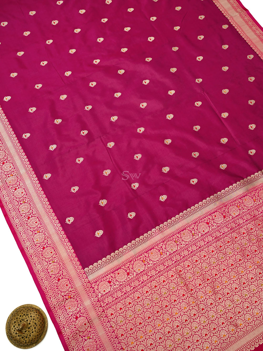 Dark Magenta Meenakari Booti Katan Silk Handloom Banarasi Saree - Sacred Weaves