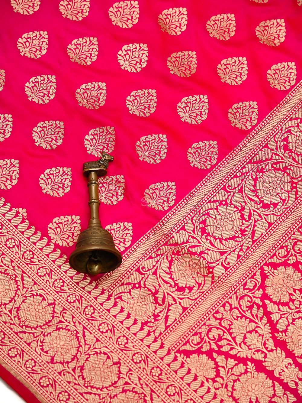 Dark Pink Booti Katan Silk Uppada Handloom Banarasi Saree - Sacred Weaves