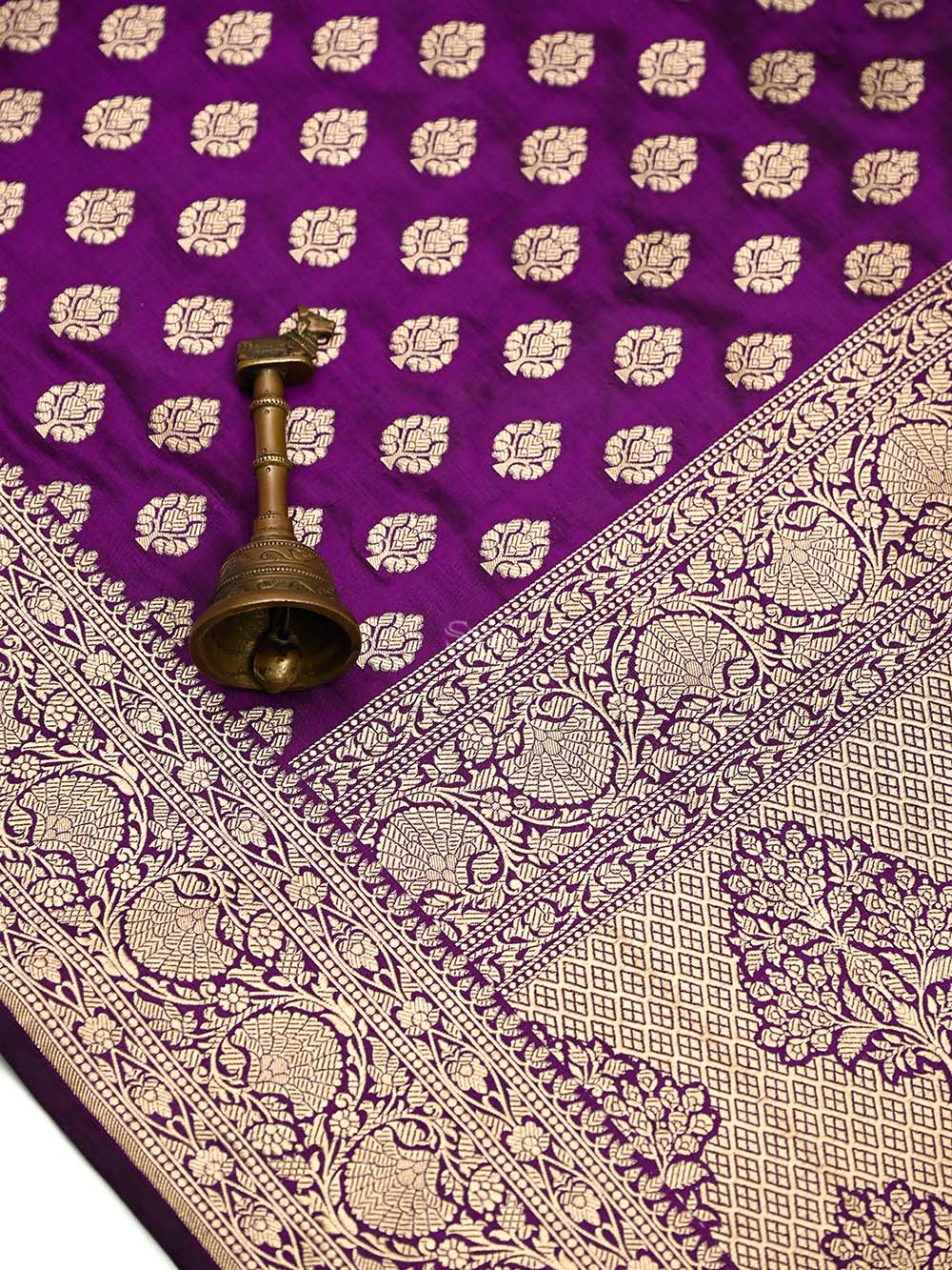 Purple Booti Katan Silk Uppada Handloom Banarasi Saree - Sacred Weaves