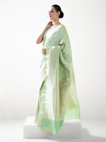 Pista Green Jaal Uppada Katan Silk Handloom Banarasi Saree - Sacred Weaves
