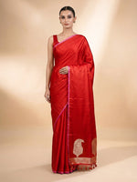 Red Plain Satin Silk Handloom Banarasi Saree - Sacred Weaves