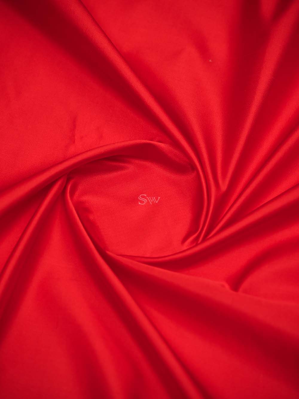 Red Plain Satin Silk Handloom Banarasi Saree - Sacred Weaves