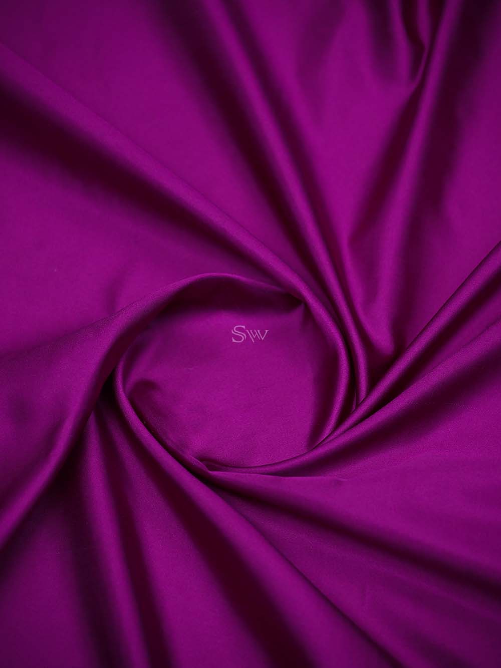 Dark Magenta Plain Satin Silk Handloom Banarasi Saree - Sacred Weaves