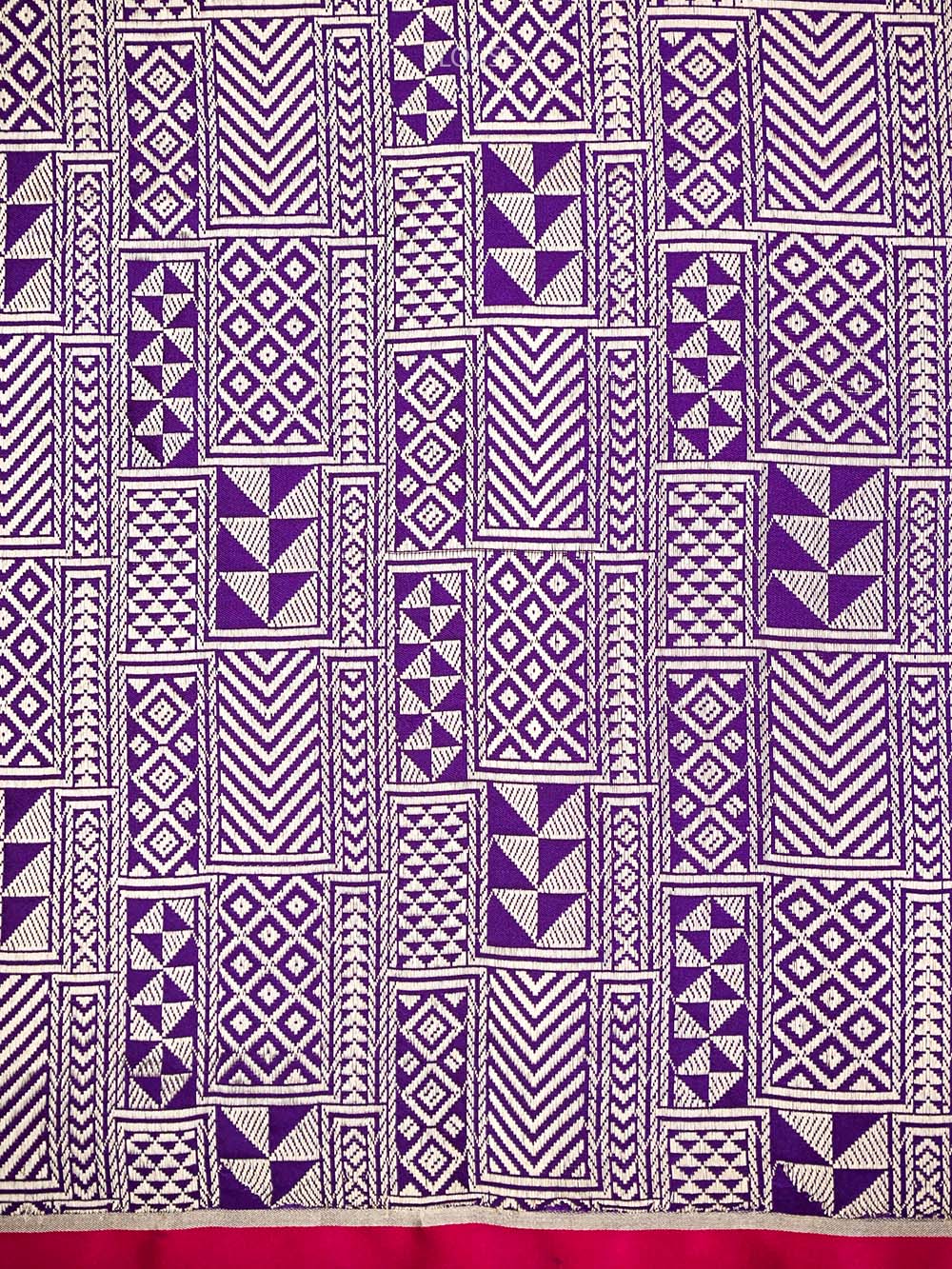 Purple Plain Satin Silk Handloom Banarasi Saree - Sacred Weaves