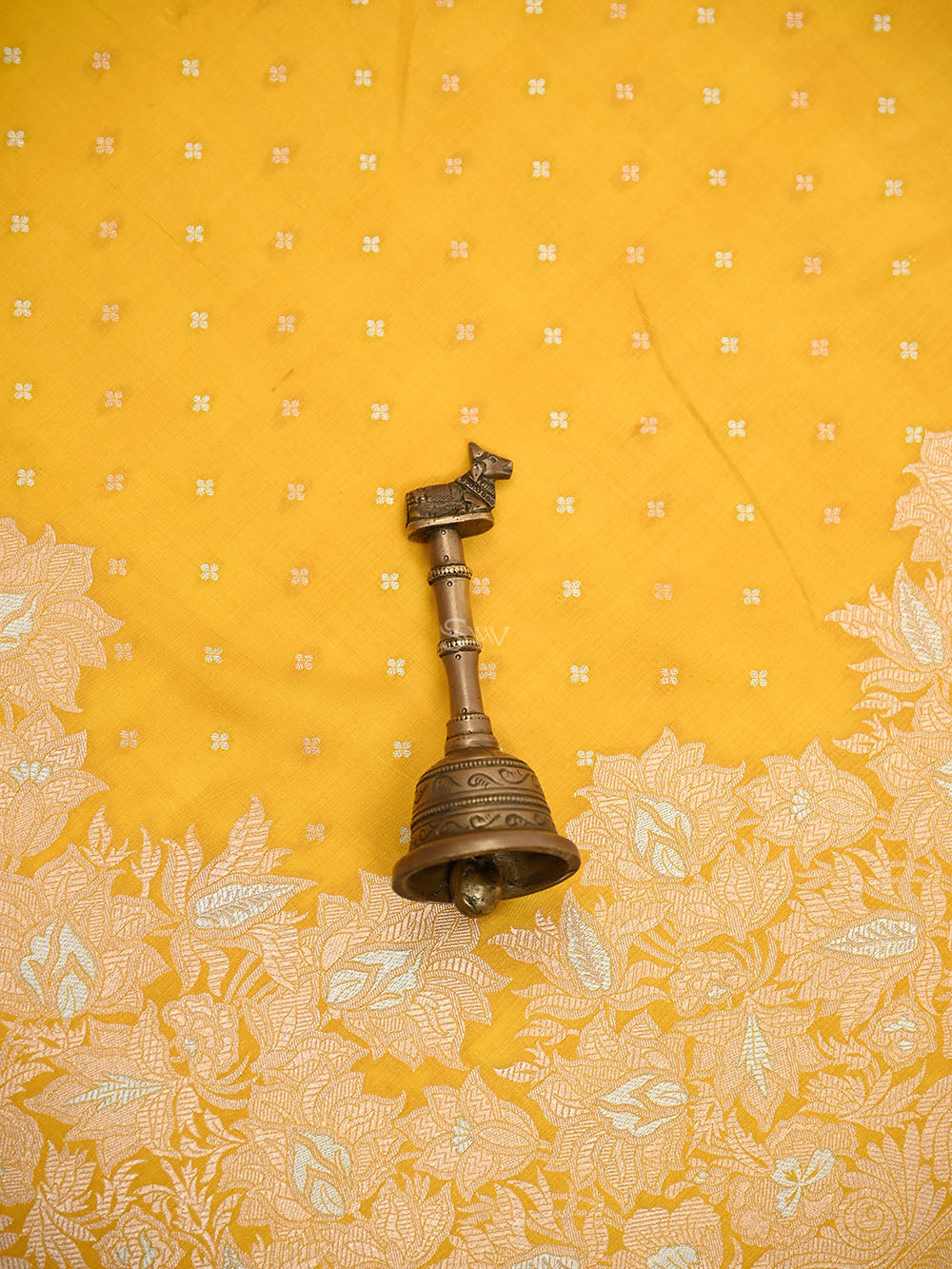 Yellow Booti Katan Silk Handloom Banarasi Saree - Sacred Weaves
