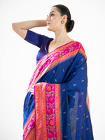 Blue Booti Katan Silk Handloom Banarasi Saree - Sacred Weaves