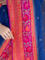 Blue Booti Katan Silk Handloom Banarasi Saree - Sacred Weaves