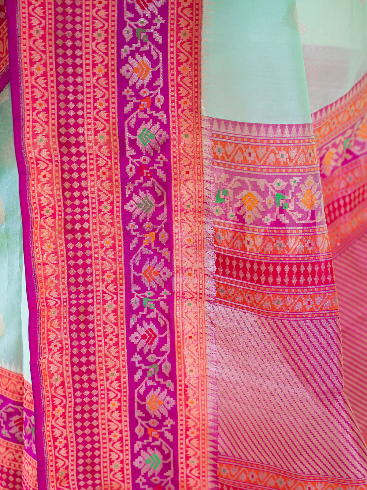 Aqua Green Boota Organza Handloom Banarasi Saree - Sacred Weaves