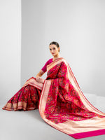 Pink Red Meenakari Katan Silk Handloom Banarasi Saree - Sacred Weaves