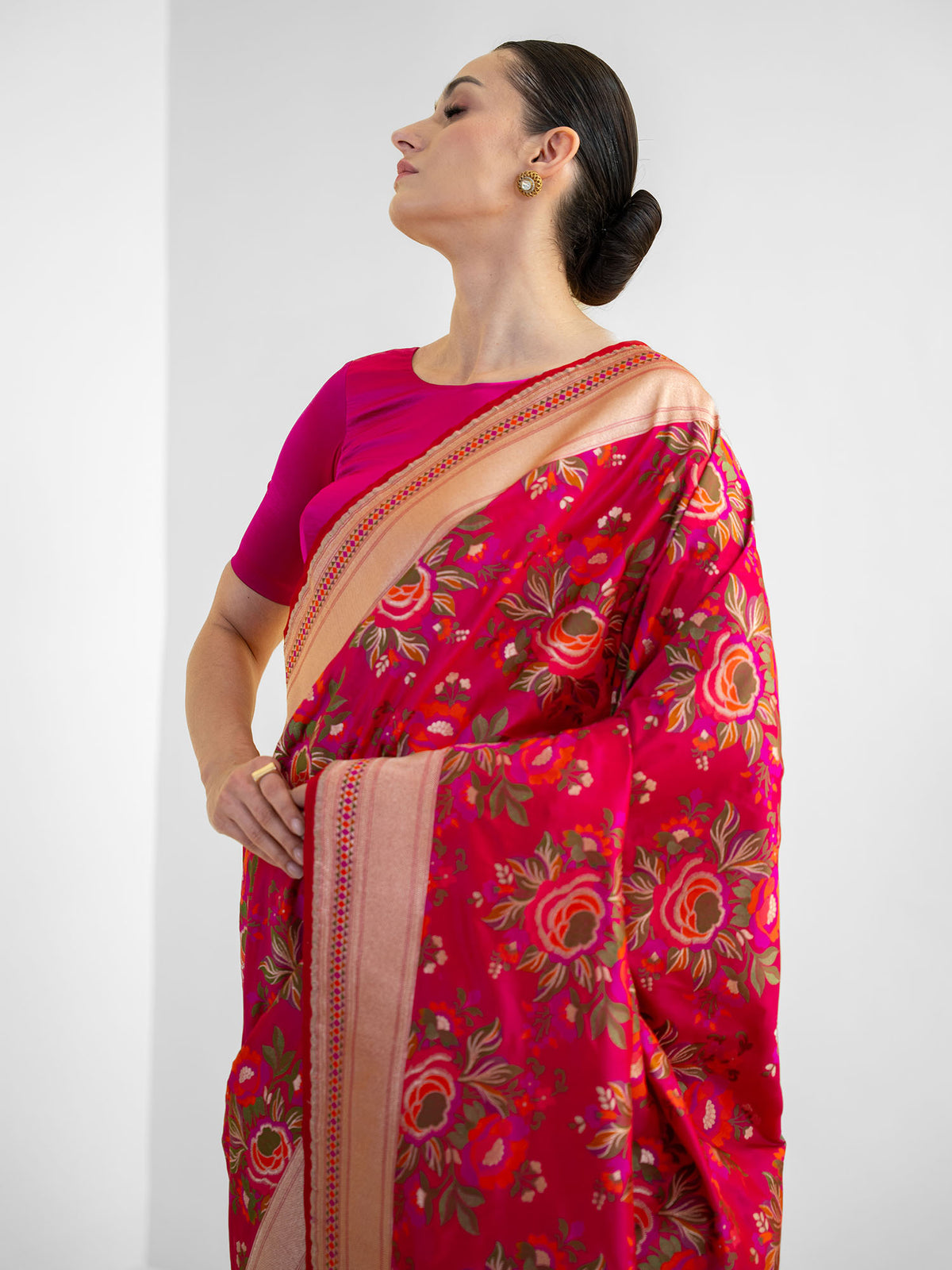 Pink Red Meenakari Katan Silk Handloom Banarasi Saree - Sacred Weaves