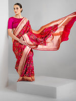 Pink Red Meenakari Katan Silk Handloom Banarasi Saree - Sacred Weaves