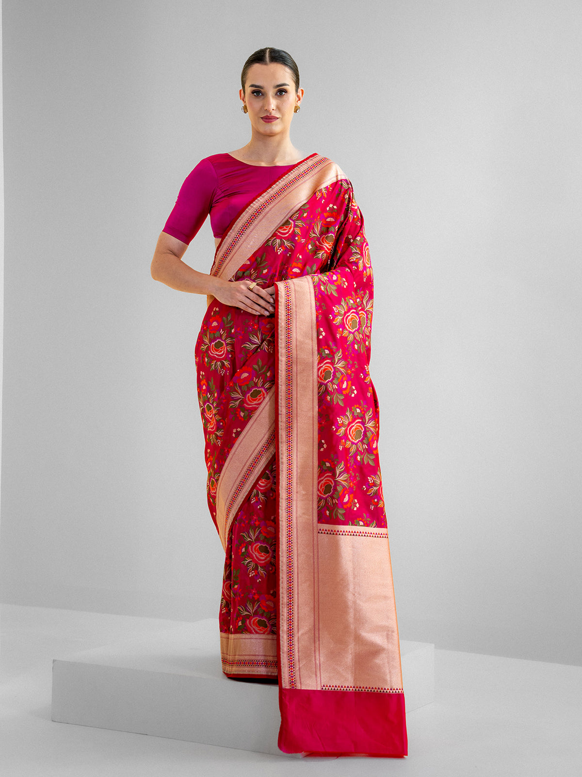 Pink Red Meenakari Katan Silk Handloom Banarasi Saree - Sacred Weaves