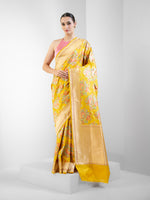 Yellow Meenakari Katan Silk Handloom Banarasi Saree - Sacred Weaves