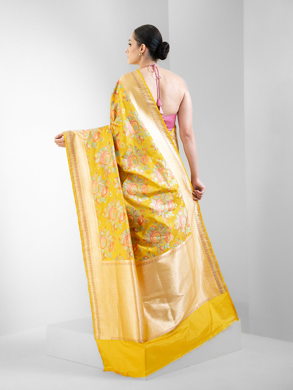 Yellow Meenakari Katan Silk Handloom Banarasi Saree - Sacred Weaves