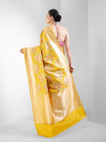Yellow Meenakari Katan Silk Handloom Banarasi Saree - Sacred Weaves