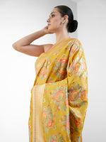 Yellow Meenakari Katan Silk Handloom Banarasi Saree - Sacred Weaves