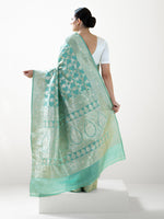 Aqua Green Jaal Uppada Katan Silk Handloom Banarasi Saree - Sacred Weaves