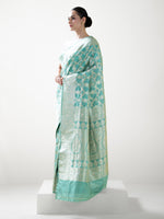 Aqua Green Jaal Uppada Katan Silk Handloom Banarasi Saree - Sacred Weaves