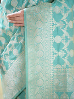 Aqua Green Jaal Uppada Katan Silk Handloom Banarasi Saree - Sacred Weaves