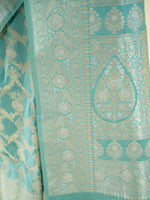 Aqua Green Jaal Uppada Katan Silk Handloom Banarasi Saree - Sacred Weaves
