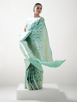 Aqua Green Jaal Uppada Katan Silk Handloom Banarasi Saree - Sacred Weaves