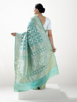 Aqua Green Jaal Uppada Katan Silk Handloom Banarasi Saree - Sacred Weaves