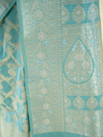 Aqua Green Jaal Uppada Katan Silk Handloom Banarasi Saree - Sacred Weaves