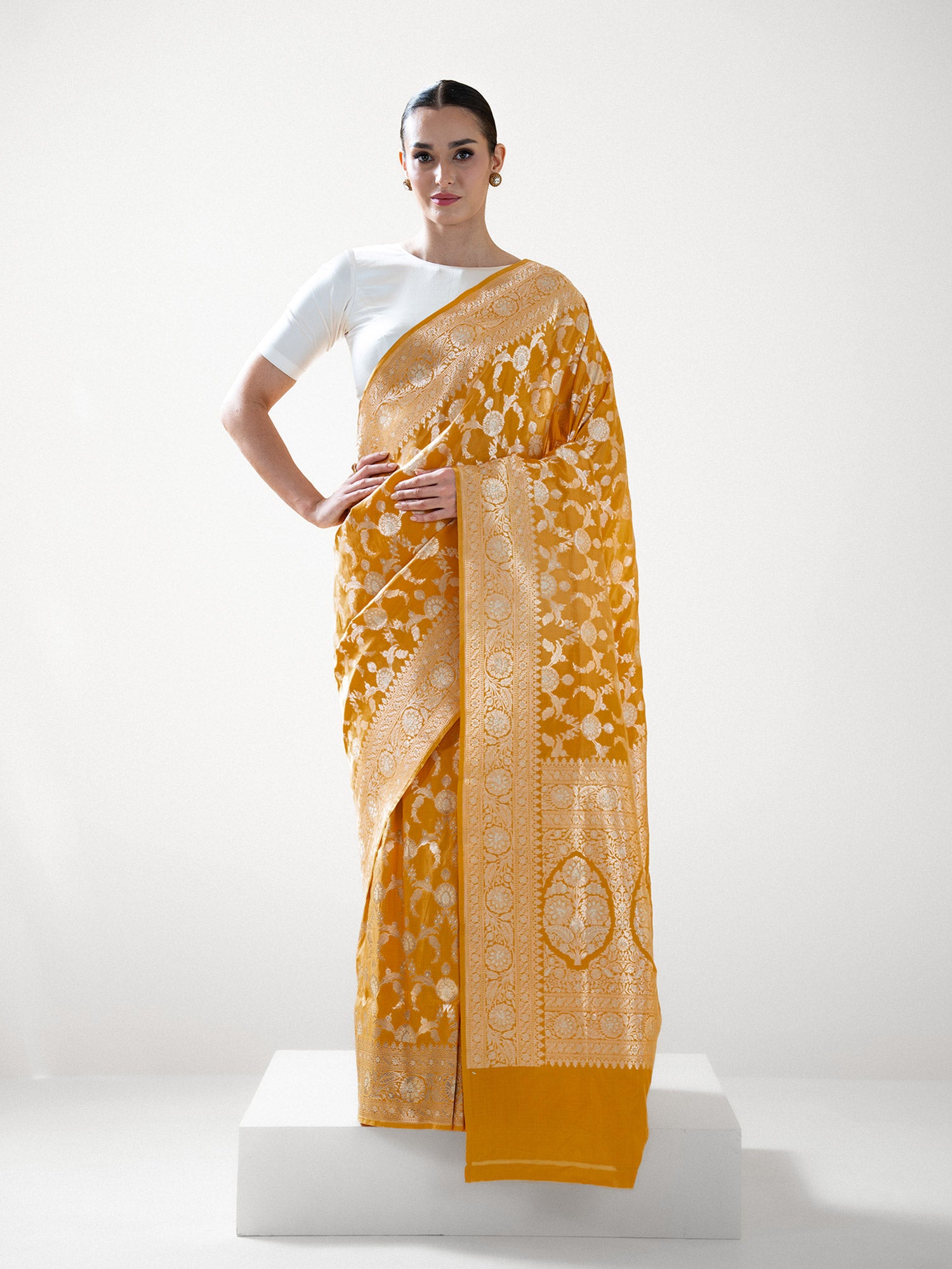 Yellow Uppada Katan Silk Handloom Banarasi Saree - Sacred Weaves