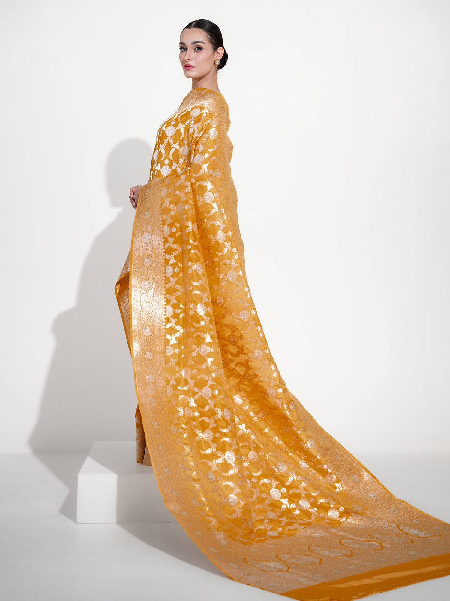 Yellow Uppada Katan Silk Handloom Banarasi Saree - Sacred Weaves