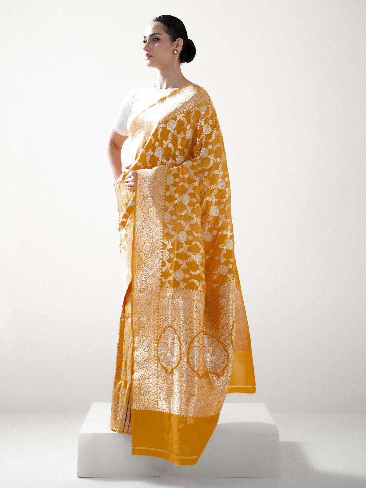 Yellow Uppada Katan Silk Handloom Banarasi Saree - Sacred Weaves