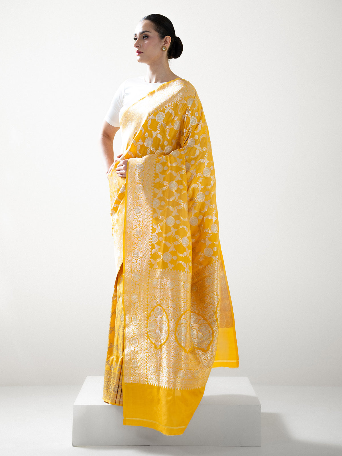 Yellow Uppada Katan Silk Handloom Banarasi Saree - Sacred Weaves