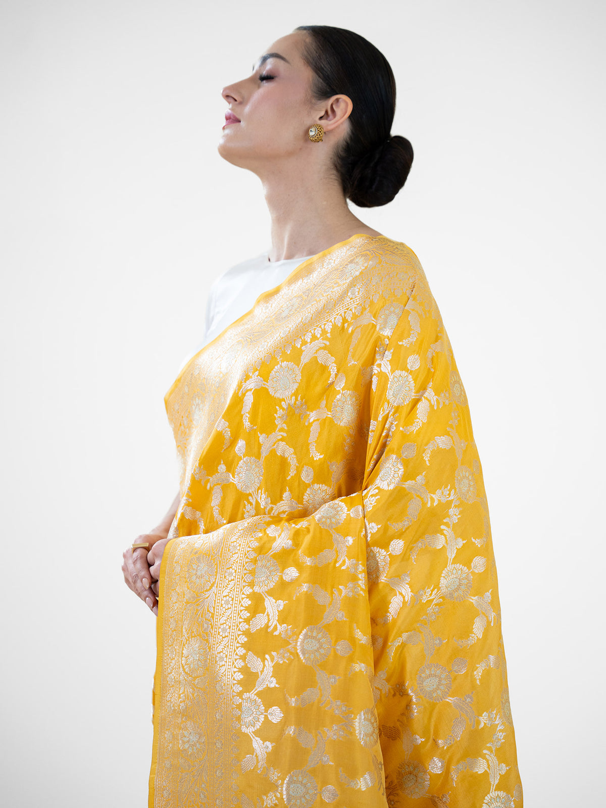 Yellow Uppada Katan Silk Handloom Banarasi Saree - Sacred Weaves
