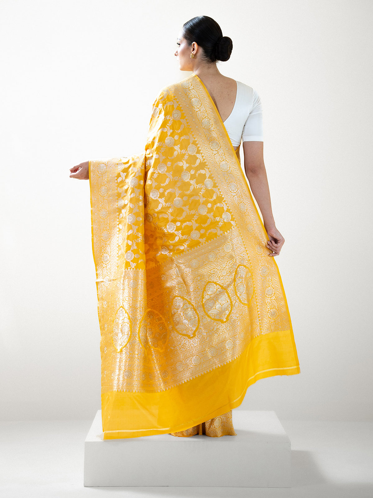 Yellow Uppada Katan Silk Handloom Banarasi Saree - Sacred Weaves